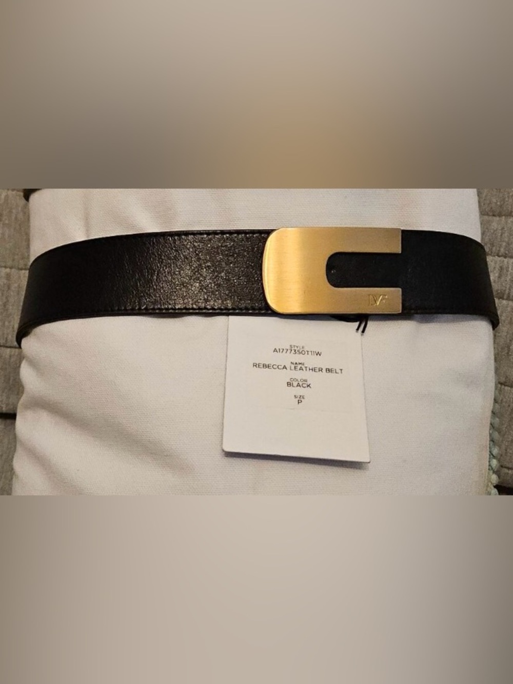 New DVF Diane Von Furstenberg Rebecca Leather Belt, Size P, Black w Gold Buckle